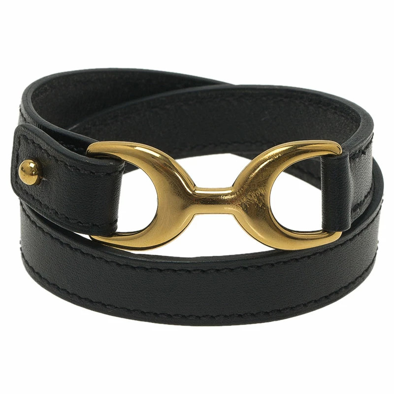 Hermes Baby Pavene Black Chamonix Calfskin Leather Gold-Plated Bracelet For Women 3 Hermes Baby Pavene Black Chamonix Calfskin Leather Gold-Plated Bracelet For Women