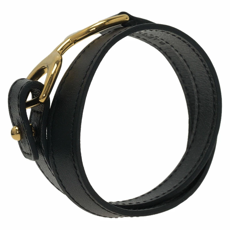 Hermes Baby Pavene Black Chamonix Calfskin Leather Gold-Plated Bracelet For Women 4 Hermes Baby Pavene Black Chamonix Calfskin Leather Gold-Plated Bracelet For Women - Image 2