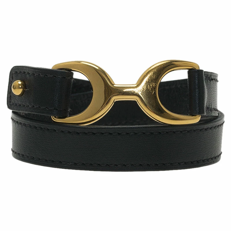 Hermes Baby Pavene Black Chamonix Calfskin Leather Gold-Plated Bracelet For Women 5 Hermes Baby Pavene Black Chamonix Calfskin Leather Gold-Plated Bracelet For Women - Image 3