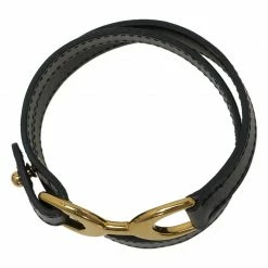 Hermes Baby Pavene Black Chamonix Calfskin Leather Gold-Plated Bracelet For Women 13 Hermes Baby Pavene Black Chamonix Calfskin Leather Gold-Plated Bracelet For Women -Deals Hermes Store luxury women hermes used accessories p45779 004