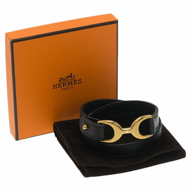 Hermes Baby Pavene Black Chamonix Calfskin Leather Gold-Plated Bracelet For Women 10 Hermes Baby Pavene Black Chamonix Calfskin Leather Gold-Plated Bracelet For Women - Image 8