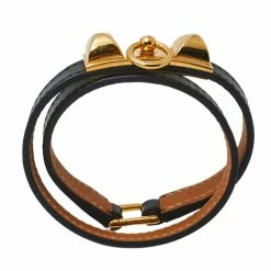 Hermes Hermès Black Leather Rivale Double Tour Bracelet S For Women -Deals Hermes Store luxury women hermes used accessories p458019 002