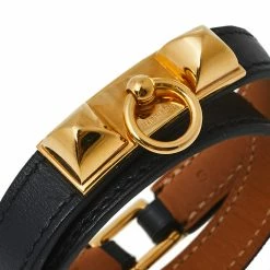 Hermes Hermès Black Leather Rivale Double Tour Bracelet S For Women -Deals Hermes Store luxury women hermes used accessories p458019 004