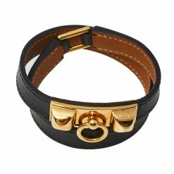Hermes Hermès Black Leather Rivale Double Tour Bracelet S For Women -Deals Hermes Store luxury women hermes used accessories p458019 006