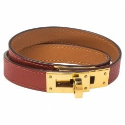 Hermes Hermés Cuivre Swift Leather Gold Plated Mini Kelly Double Tour Bracelet T2 For Women