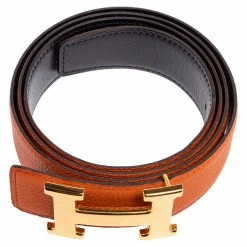 Hermes Orange/Noir Epsom And Box Leather Constance Reversible Belt 100 CM For Women -Deals Hermes Store luxury women hermes used accessories p460801 003