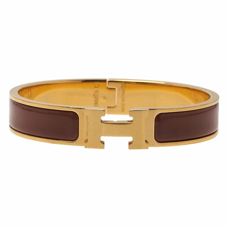 Hermes Clic Clac H Narrow Brown Enamel Gold-Plated Bracelet For Women 5 Hermes Clic Clac H Narrow Brown Enamel Gold-Plated Bracelet For Women - Image 3