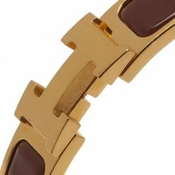 Hermes Clic Clac H Narrow Brown Enamel Gold-Plated Bracelet For Women 13 Hermes Clic Clac H Narrow Brown Enamel Gold-Plated Bracelet For Women -Deals Hermes Store luxury women hermes used accessories p46705 005