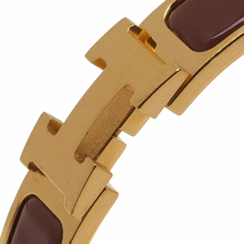 Hermes Clic Clac H Narrow Brown Enamel Gold-Plated Bracelet For Women 7 Hermes Clic Clac H Narrow Brown Enamel Gold-Plated Bracelet For Women - Image 5