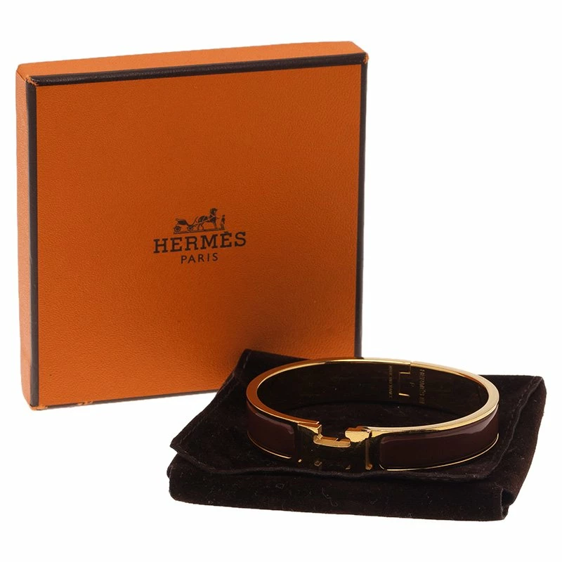 Hermes Clic Clac H Narrow Brown Enamel Gold-Plated Bracelet For Women 9 Hermes Clic Clac H Narrow Brown Enamel Gold-Plated Bracelet For Women - Image 7