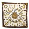 Hermes Brown Key Print Silk Twill Square Scarf For Women