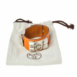 Hermes Hermès Orange Leather Collier De Chien Cuff Bracelet S For Women -Deals Hermes Store luxury women hermes used accessories p470173 008