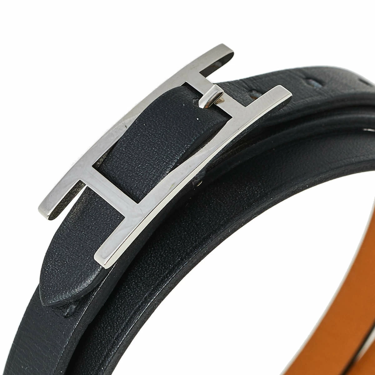Hermes Hermès Hapi 3 Black Leather Palladium Plated Wrap Bracelet S For Women 5 Hermes Hermès Hapi 3 Black Leather Palladium Plated Wrap Bracelet S For Women - Image 3