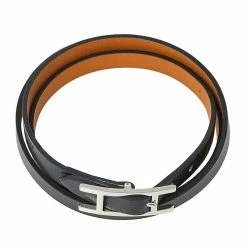 Hermes Hermès Hapi 3 Black Leather Palladium Plated Wrap Bracelet S For Women 12 Hermes Hermès Hapi 3 Black Leather Palladium Plated Wrap Bracelet S For Women -Deals Hermes Store luxury women hermes used accessories p470392 006