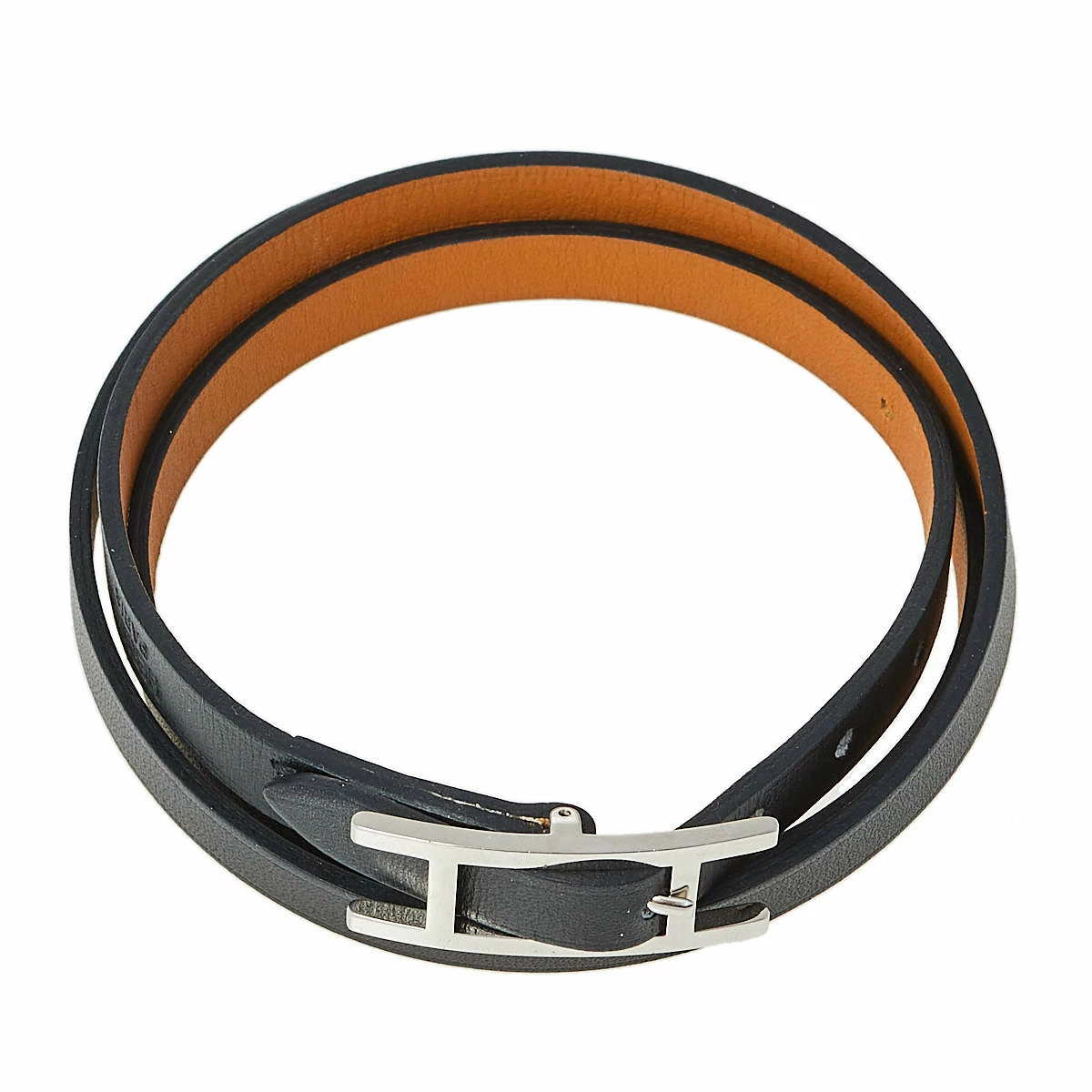 Hermes Hermès Hapi 3 Black Leather Palladium Plated Wrap Bracelet S For Women 6 Hermes Hermès Hapi 3 Black Leather Palladium Plated Wrap Bracelet S For Women - Image 4