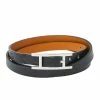 Hermes Hermès Hapi 3 Black Leather Palladium Plated Wrap Bracelet S For Women