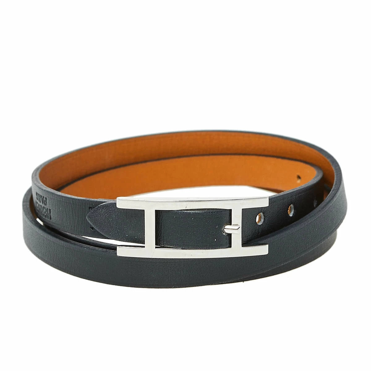 Hermes Hermès Hapi 3 Black Leather Palladium Plated Wrap Bracelet S For Women 3 Hermes Hermès Hapi 3 Black Leather Palladium Plated Wrap Bracelet S For Women
