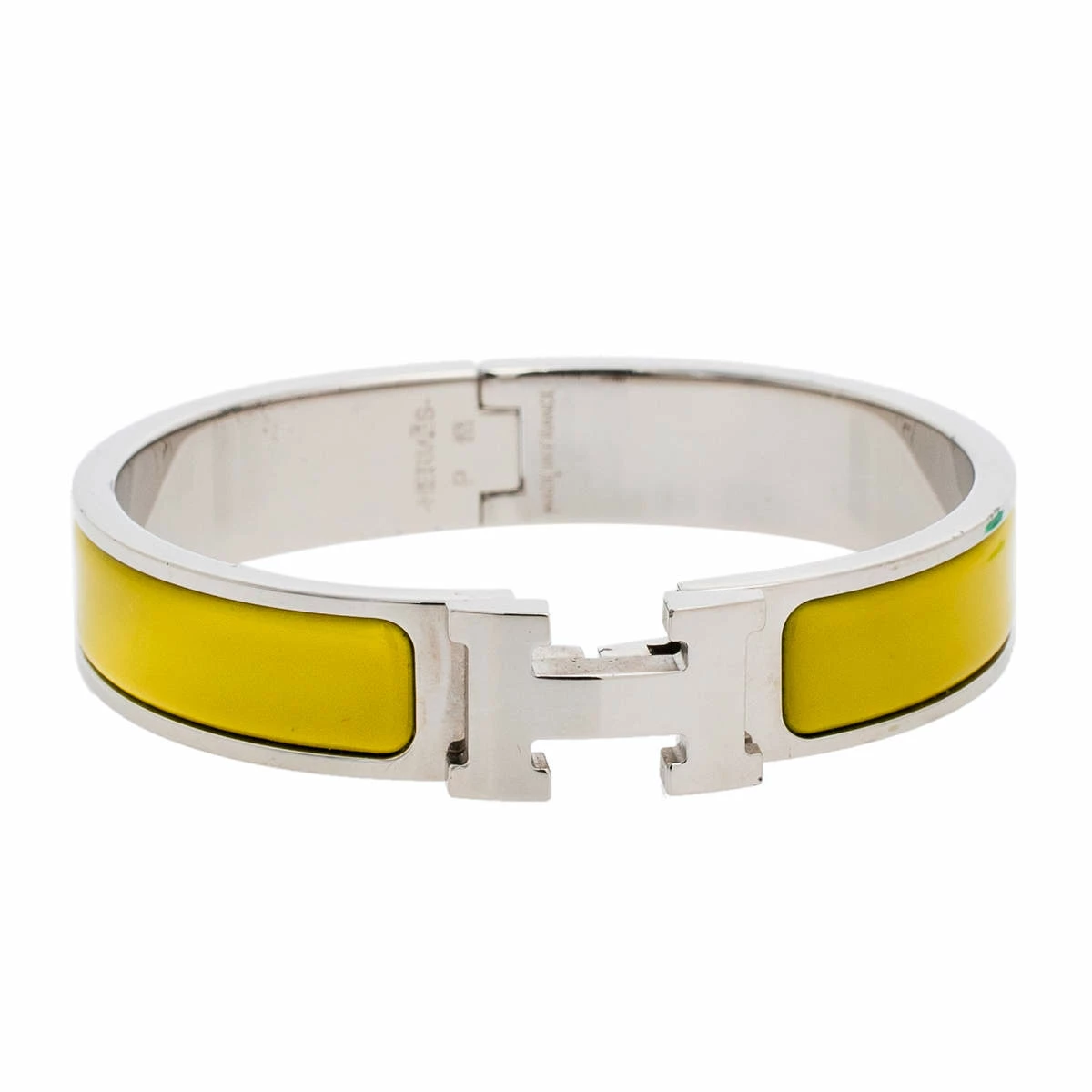 Hermes Hermès Clic H Lime Yellow Enamel Palladium Plated Narrow Bracelet PM For Women 7 Hermes Hermès Clic H Lime Yellow Enamel Palladium Plated Narrow Bracelet PM For Women - Image 5