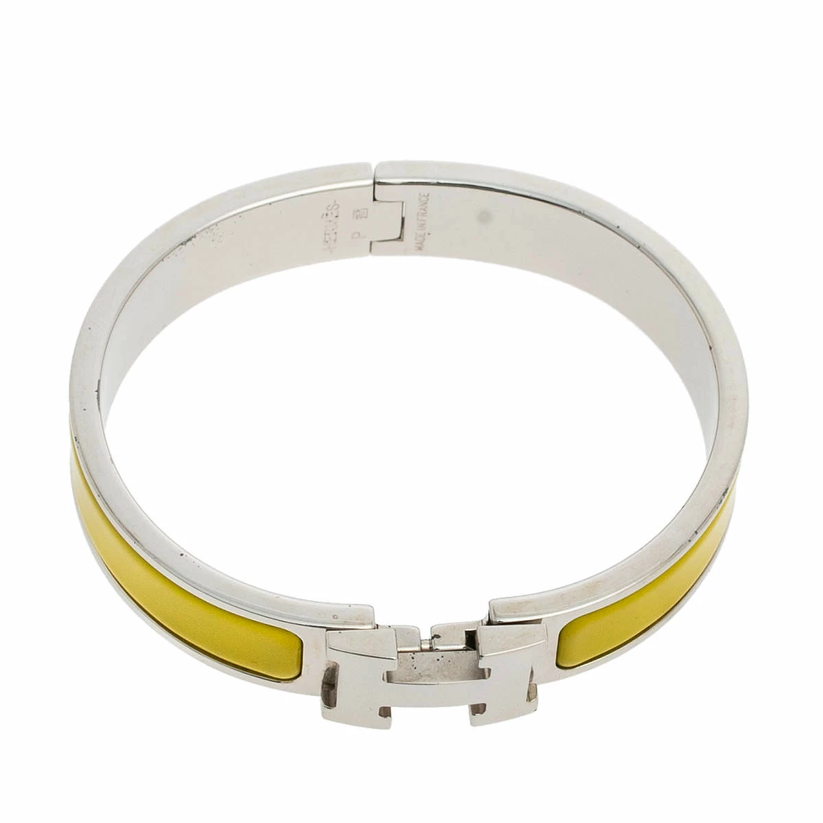 Hermes Hermès Clic H Lime Yellow Enamel Palladium Plated Narrow Bracelet PM For Women 8 Hermes Hermès Clic H Lime Yellow Enamel Palladium Plated Narrow Bracelet PM For Women - Image 6