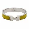 Hermes Hermès Clic H Lime Yellow Enamel Palladium Plated Narrow Bracelet PM For Women -Deals Hermes Store luxury women hermes used accessories p470460 004