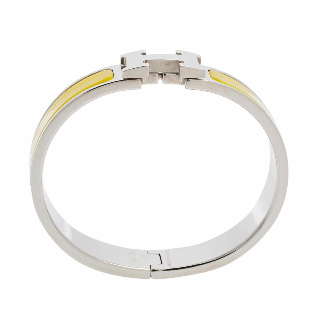 Hermes Hermès Clic H Lime Yellow Enamel Palladium Plated Narrow Bracelet PM For Women 6 Hermes Hermès Clic H Lime Yellow Enamel Palladium Plated Narrow Bracelet PM For Women - Image 4