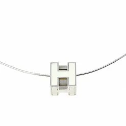 Hermes Cage D'H White Lacquer Palladium Plated Pendant Necklace For Women
