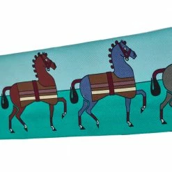 Hermes Hermès Blue & Green Rocabar Silk Twilly For Women -Deals Hermes Store luxury women hermes used accessories p471639 003