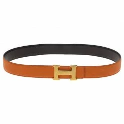 Hermes Orange/Black Leather Reversible Constance Belt 85CM For Women