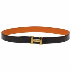 Hermes Orange/Black Leather Reversible Constance Belt 85CM For Women -Deals Hermes Store luxury women hermes used accessories p47260 003