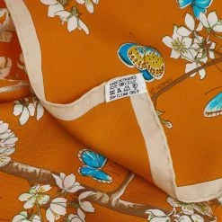 Hermes Orange Floral Silk Scarf For Women -Deals Hermes Store luxury women hermes used accessories p47271 005
