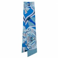 Hermes Blue Bouquets Sellier Printed Silk Maxi Twilly For Women