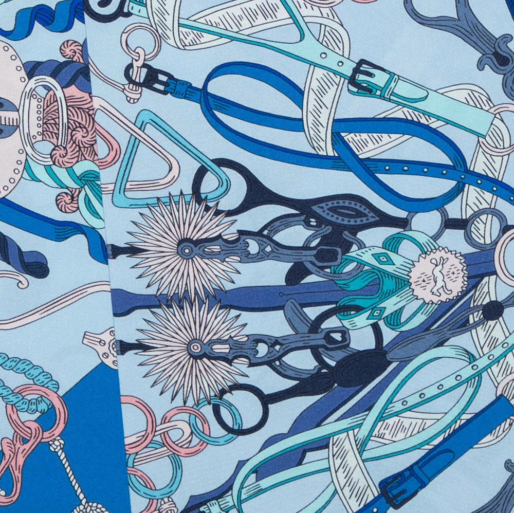 Hermes Blue Bouquets Sellier Printed Silk Maxi Twilly For Women 5 Hermes Blue Bouquets Sellier Printed Silk Maxi Twilly For Women - Image 3