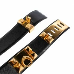 Hermes Noir Box Leather Gold Hardware Collier De Chien Belt 70 CM For Women -Deals Hermes Store luxury women hermes used accessories p473650 006