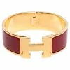 Hermes Hermès Clic Clac H Red Enamel Gold Plated Wide Bracelet PM For Women -Deals Hermes Store luxury women hermes used accessories p474334 004