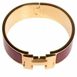 Hermes Hermès Clic Clac H Red Enamel Gold Plated Wide Bracelet PM For Women -Deals Hermes Store luxury women hermes used accessories p474334 006