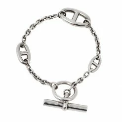 Hermes Hermès Farandole Sterling Silver Chain Link Toggle Bracelet LG For Women