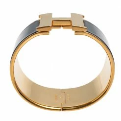 Hermes Hermès Clic Clac H Black Enamel Gold Plated Extra Wide Bracelet PM For Women -Deals Hermes Store luxury women hermes used accessories p474507 007
