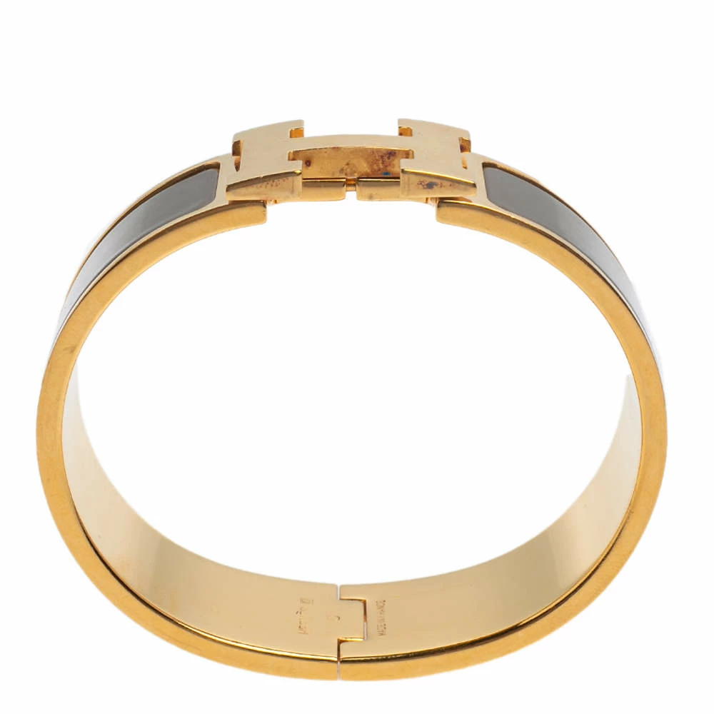 Hermes Hermès Clic Clac H Brown Enamel Gold Plated Wide Bracelet PM For Women 8 Hermes Hermès Clic Clac H Brown Enamel Gold Plated Wide Bracelet PM For Women - Image 6
