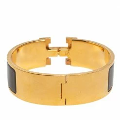 Hermes Hermès Clic Clac H Brown Enamel Gold Plated Wide Bracelet PM For Women 14 Hermes Hermès Clic Clac H Brown Enamel Gold Plated Wide Bracelet PM For Women -Deals Hermes Store luxury women hermes used accessories p474598 003