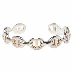 Hermes Chaine D'Ancre Enchainee Sterling Silver Cuff Bracelet SH For Women
