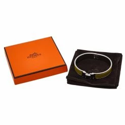 Hermes Hermès Clic H Green Enamel Palladium Plated Narrow Bracelet PM For Women -Deals Hermes Store luxury women hermes used accessories p476784 004