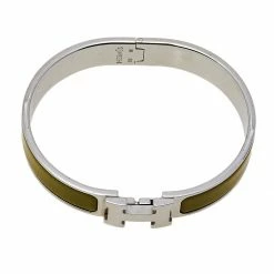 Hermes Hermès Clic H Green Enamel Palladium Plated Narrow Bracelet PM For Women -Deals Hermes Store luxury women hermes used accessories p476784 005
