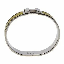 Hermes Hermès Clic H Green Enamel Palladium Plated Narrow Bracelet PM For Women -Deals Hermes Store luxury women hermes used accessories p476784 007