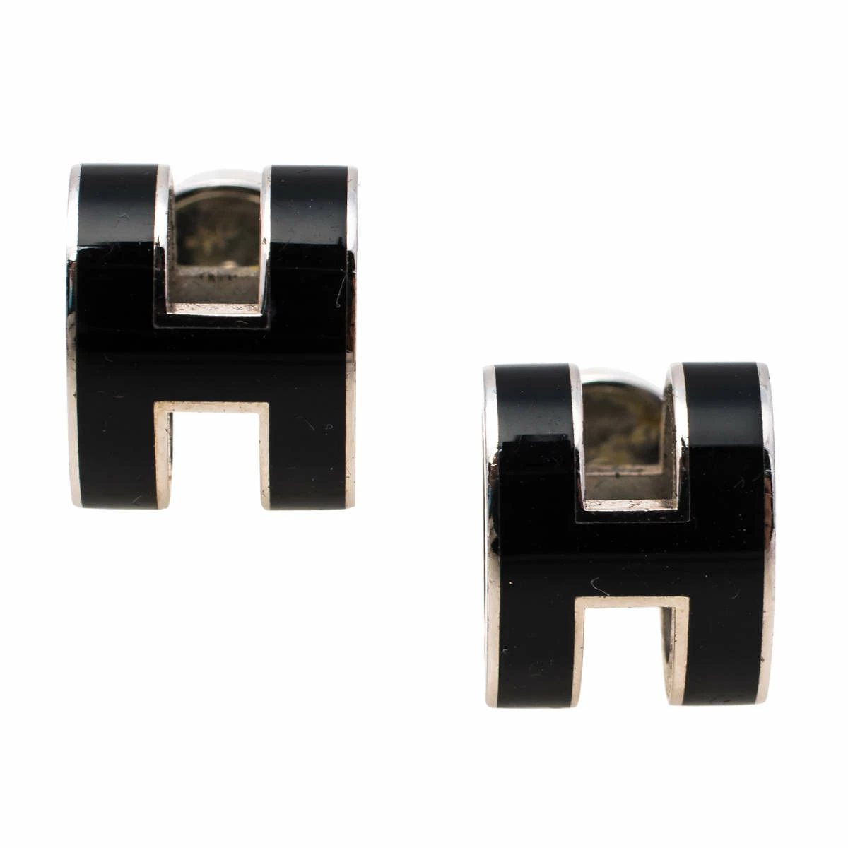 Hermes Hermès Pop H Black Lacquered Palladium Plated Stud Earrings For Women 5 Hermes Hermès Pop H Black Lacquered Palladium Plated Stud Earrings For Women - Image 3