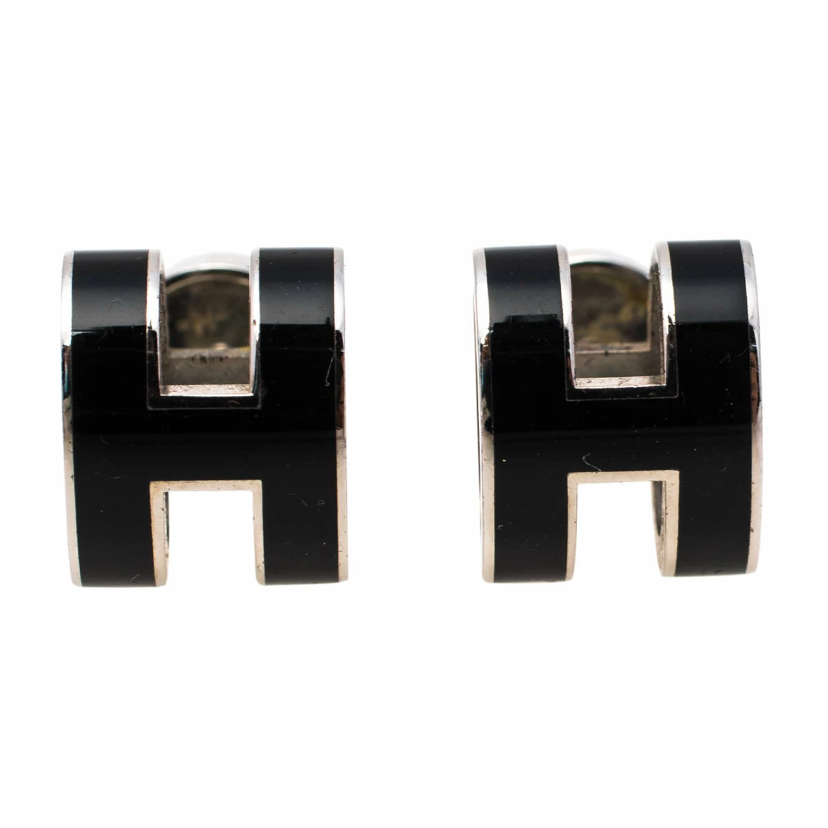 Hermes Hermès Pop H Black Lacquered Palladium Plated Stud Earrings For Women 3 Hermes Hermès Pop H Black Lacquered Palladium Plated Stud Earrings For Women