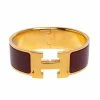 Hermes Hermès Clic Clac H Rouge Enamel Gold Plated Narrow Bracelet PM For Women -Deals Hermes Store luxury women hermes used accessories p479540 009