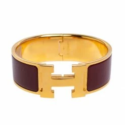 Hermes Hermès Clic Clac H Rouge Enamel Gold Plated Narrow Bracelet PM For Women