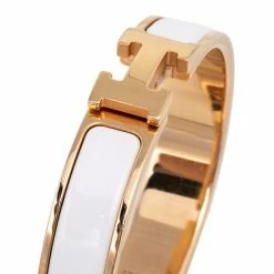 Hermes Hermès Clic H White Enamel Gold Plated Narrow Bracelet PM For Women -Deals Hermes Store luxury women hermes used accessories p479876 007