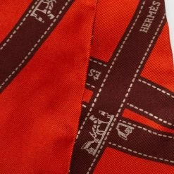 Hermes Orange & Brown Logo Ribbon Bolduc Silk Twilly For Women -Deals Hermes Store luxury women hermes used accessories p480366 005
