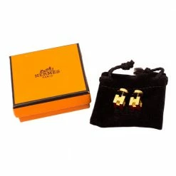 Hermes Cage D'H Red Lacquer Gold Plated Stud Earrings For Women -Deals Hermes Store luxury women hermes used accessories p482241 002